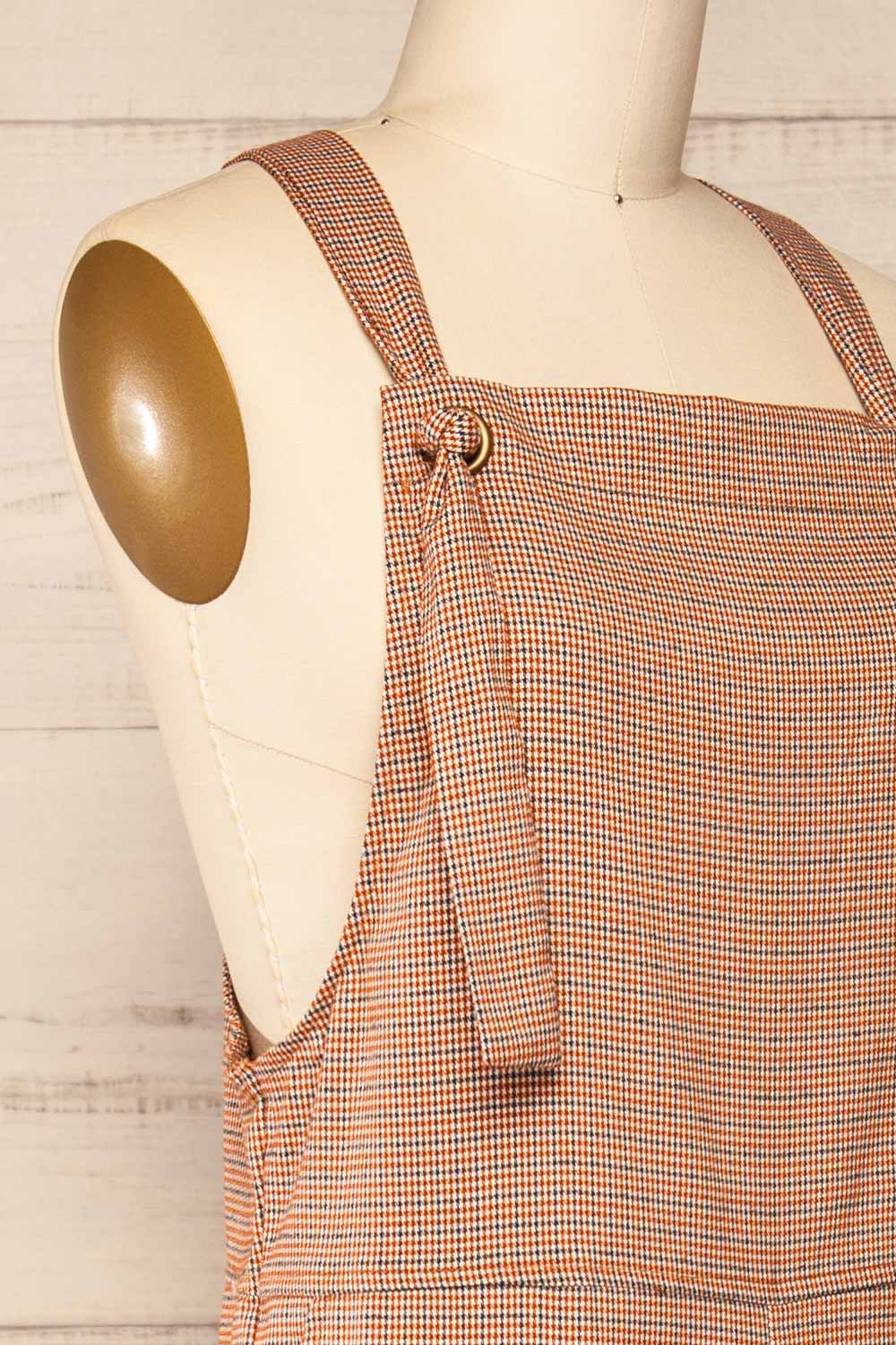 Priboj Checkered Overalls with Tied Straps | La petite garçonne side close-up