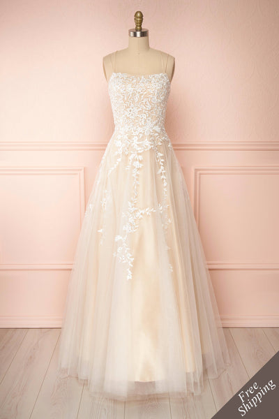 Primrose Beige Embroidered Bridal Dress | Boudoir 1861 front view