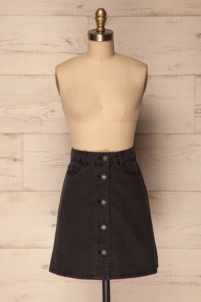 Probichtip Black Denim Button-Up Mini Skirt | La Petite Garçonne 1