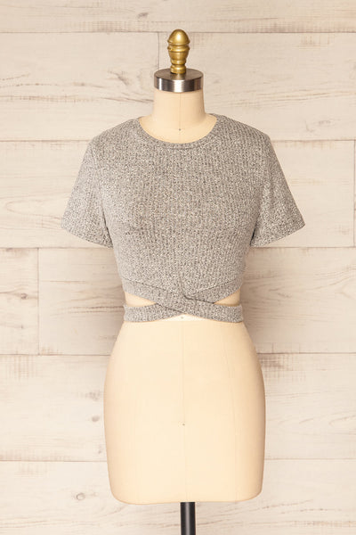 Prudnik Grey Cutout Cropped T-Shirt | La petite garçonne  front view
