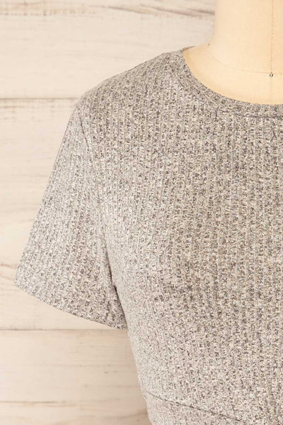 Prudnik Grey Cutout Cropped T-Shirt | La petite garçonne  front close-up