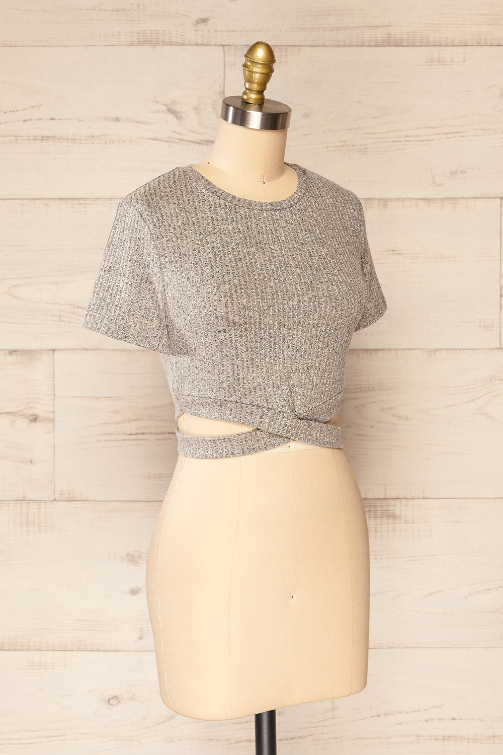 Prudnik Grey Cutout Cropped T-Shirt | La petite garçonne  side view 