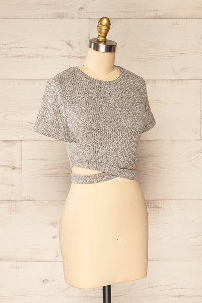 Prudnik Grey Cutout Cropped T-Shirt | La petite garçonne  side view