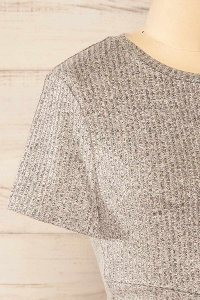 Prudnik Grey Cutout Cropped T-Shirt | La petite garçonne  side close-up