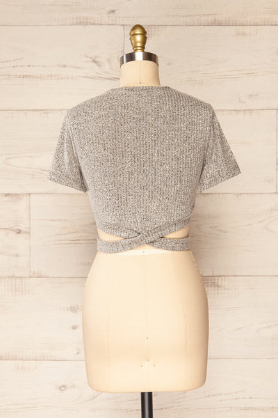 Prudnik Grey Cutout Cropped T-Shirt | La petite garçonne  back view
