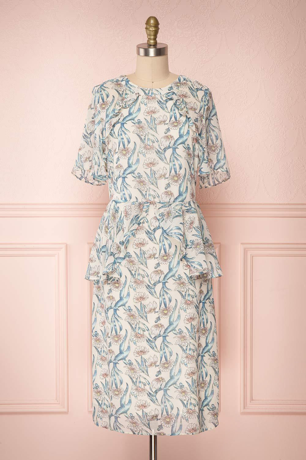Puaura Floral Ruffled Fitted Cocktail Dress | Boutique 1861