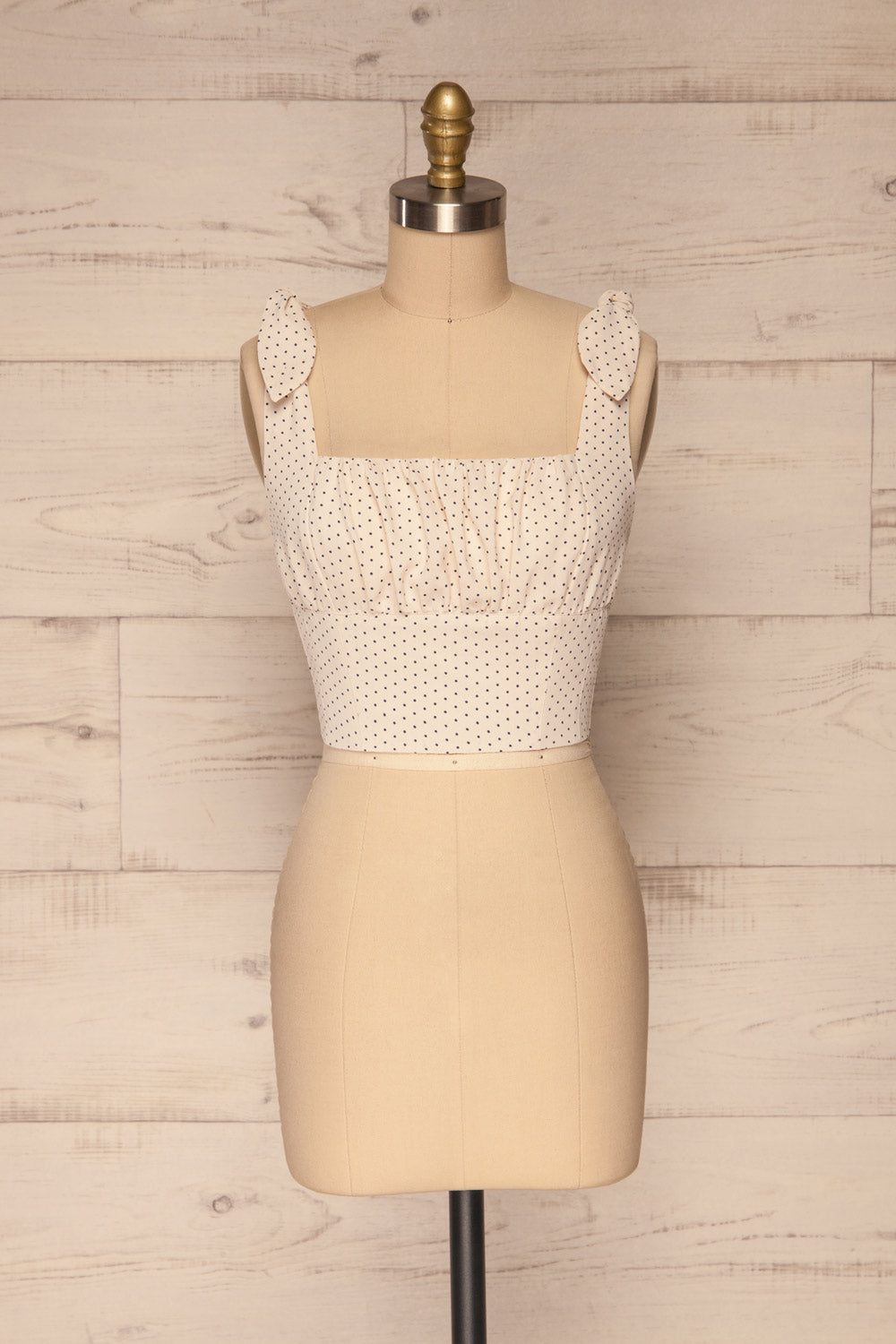 Pultusk Beige Polka Dot Crop Top | La petite garçonne front view