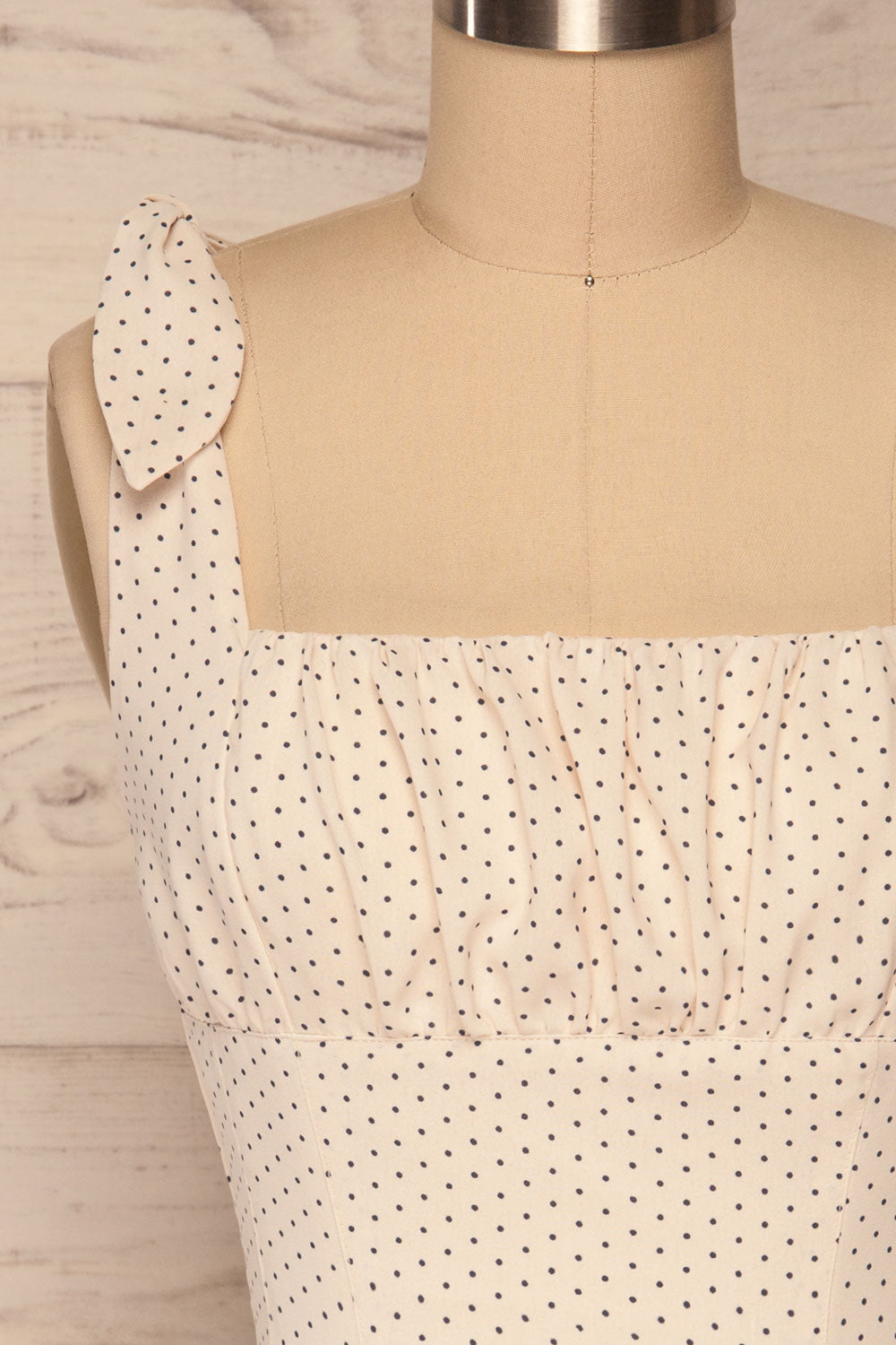 Pultusk Beige Polka Dot Crop Top | La petite garçonne front close up