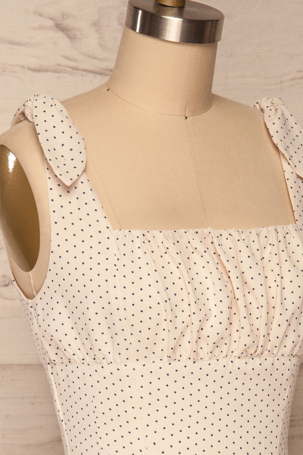 Pultusk Beige Polka Dot Crop Top | La petite garçonne side close up