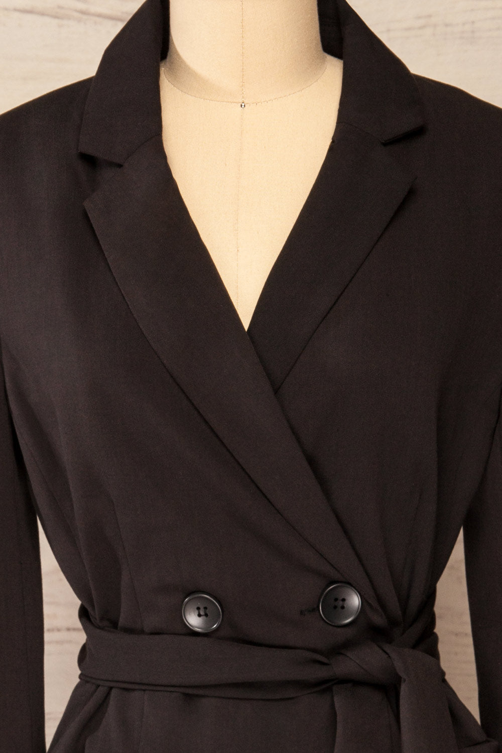 Pyskowice Black Buttoned Blazer Dress | La petite garçonne front close-up