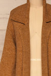 Qormi Brown Long Knitted Cardigan | La petite garçonne front close-up