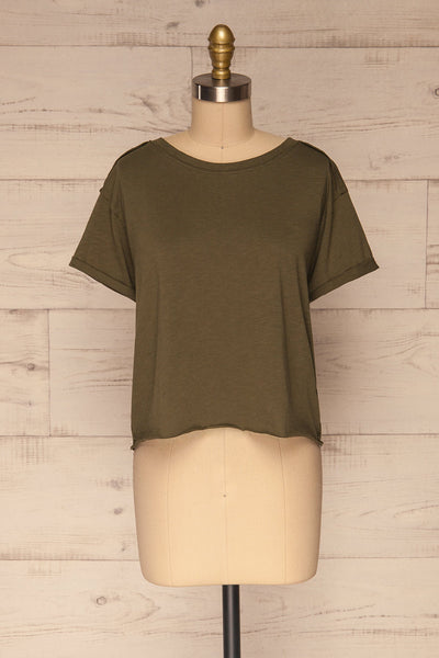 Quarreni Olive Green Crop T-Shirt | La petite garçonne front view