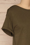 Quarreni Olive Green Crop T-Shirt | La petite garçonne side close-up