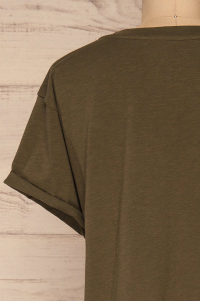 Quarreni Olive Green Crop T-Shirt | La petite garçonne back close-up