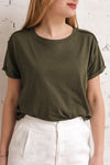 Quarreni Olive Green Crop T-Shirt | La petite garçonne on model