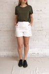 Quarreni Olive Green Crop T-Shirt | La petite garçonne model look