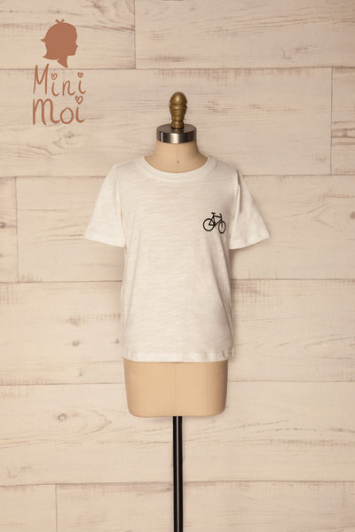 Quartu Mini KIds White T-Shirt with Bike Print | La Petite Garçonne