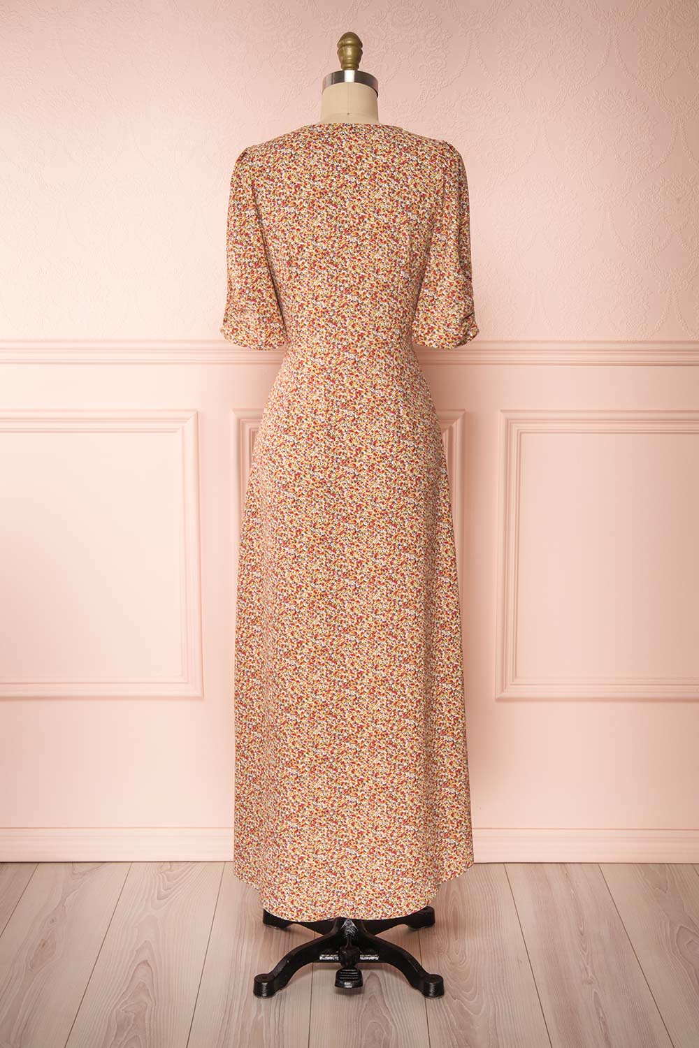 Queluz Yellow Floral Maxi Dress w/ Slit | Boutique 1861 back view