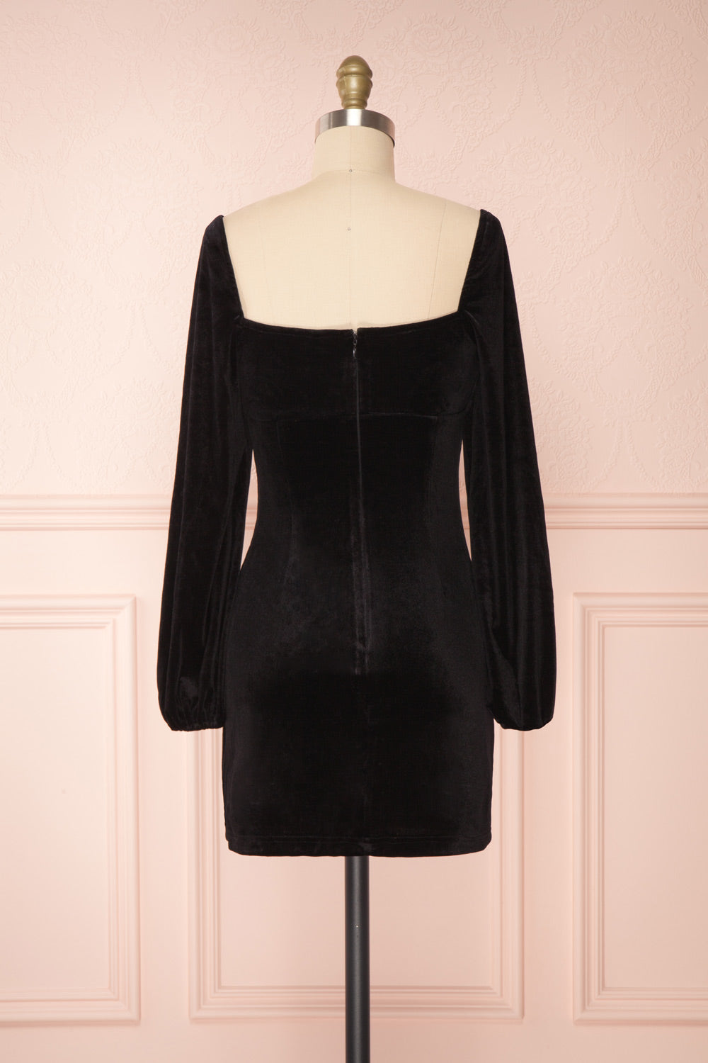 Quincey Black Short Velvet Dress | Boutique 1861 back view