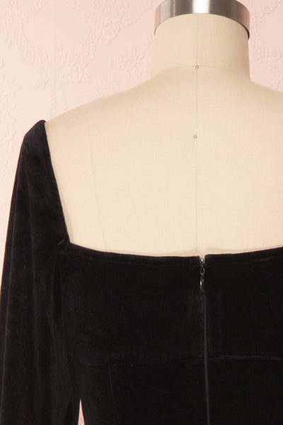 Quincey Black Short Velvet Dress | Boutique 1861 back close up