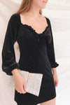 Quincey Short Black Velvet Dress | Boutique 1861 on model
