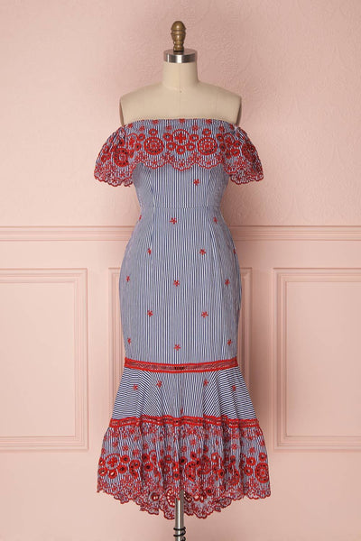 Quintilla Navy Blue & White Striped Midi Summer Dress | Boutique 1861