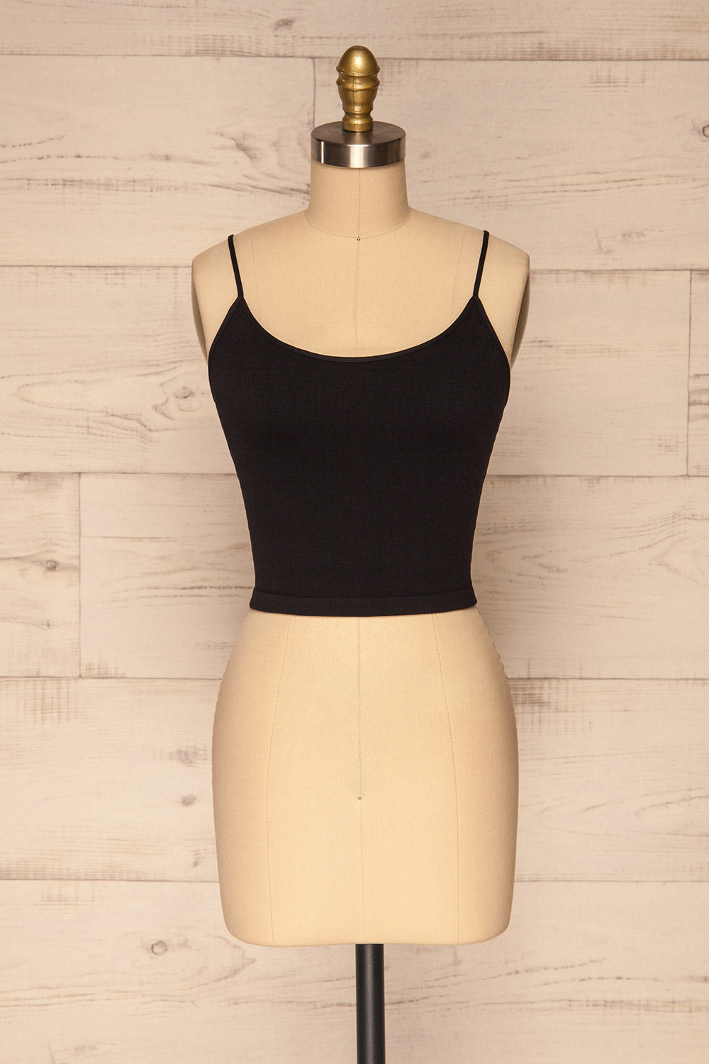 Qyppa Black Fitted Crossed Back Crop Top | La petite garçonne front view 