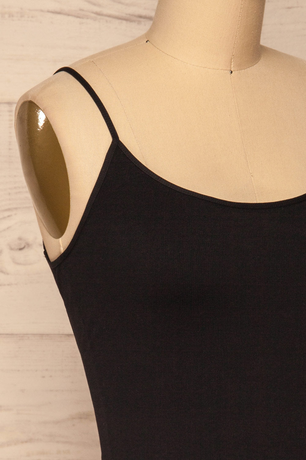 Qyppa Black Fitted Crossed Back Crop Top | La petite garçonne side close-up