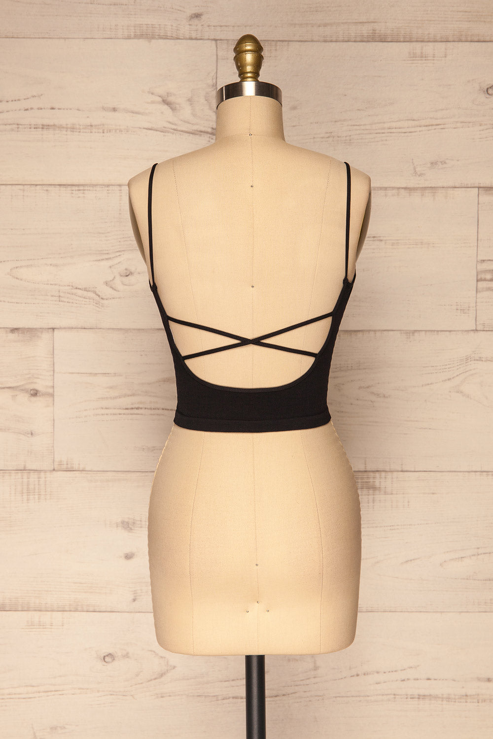 Qyppa Black Fitted Crossed Back Crop Top | La petite garçonne back view