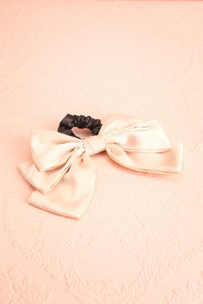 Rhinanthe Ivoire Ivory Satin Hair Scrunchie with Bow | Boutique 1861