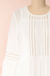 Racconigi White Long Sleeve Bridal Midi Dress | Boudoir 1861 front close-up