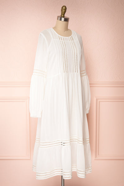 Racconigi White Long Sleeve Bridal Midi Dress | Boudoir 1861 side view