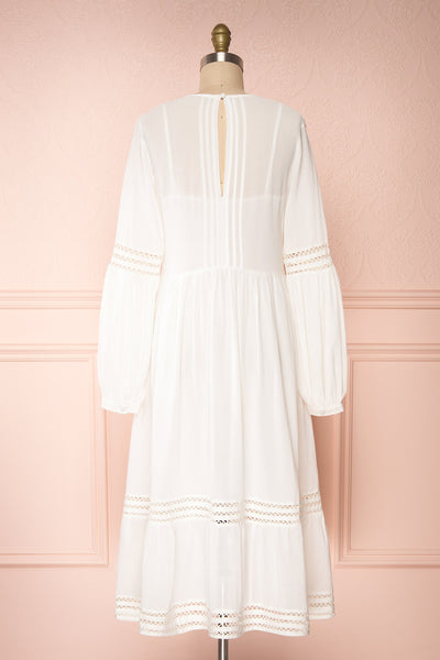 Racconigi White Long Sleeve Bridal Midi Dress | Boudoir 1861 back view