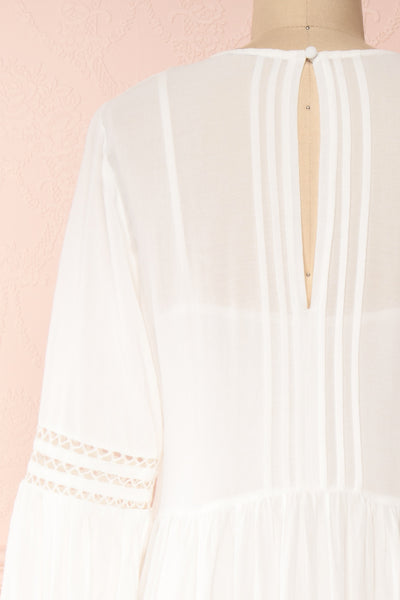 Racconigi White Long Sleeve Bridal Midi Dress | Boudoir 1861 back close-up