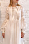 Racconigi White Long Sleeve Bridal Midi Dress | Boudoir 1861 on model