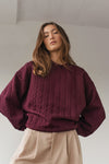 Raquel Burgundy Round Collar Sweater | La petite garçonne on model