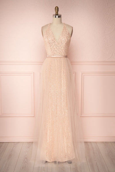 Rada Blush Lace & Sequins Maxi Prom Dress | Boutique 1861