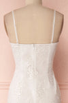 Raimere White Bustier Fitted Dress with Feather Train | Boudoir 1861