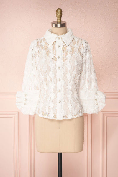 Rainui White Lace Button-Up Blouse | Boudoir 1861