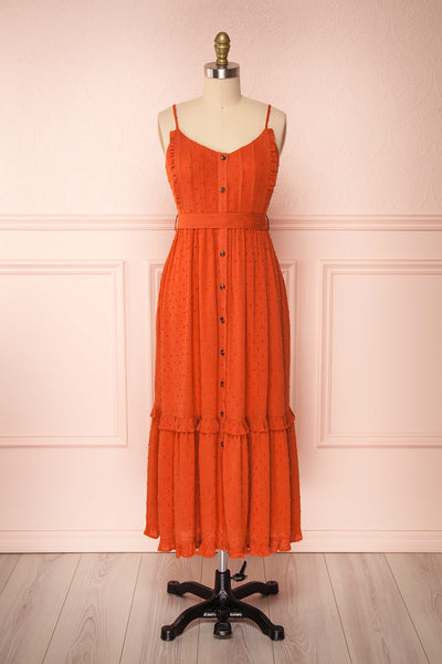 Rajani Rust Orange Crepe Layered Midi Dress | Boutique 1861 front view