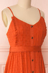 Rajani Rust Orange Crepe Layered Midi Dress | Boutique 1861 side close-up