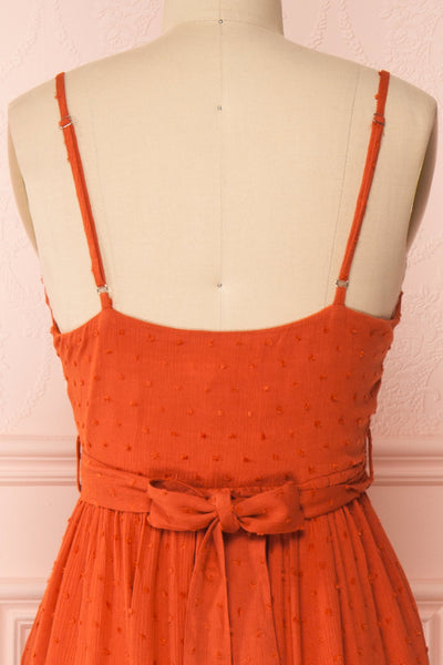 Rajani Rust Orange Crepe Layered Midi Dress | Boutique 1861 back close-up
