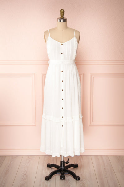 Rajani White Crepe Layered Midi Dress | Boutique 1861 front view