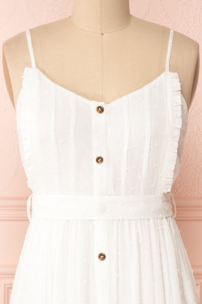 Rajani White Crepe Layered Midi Dress | Boutique 1861 front close-up