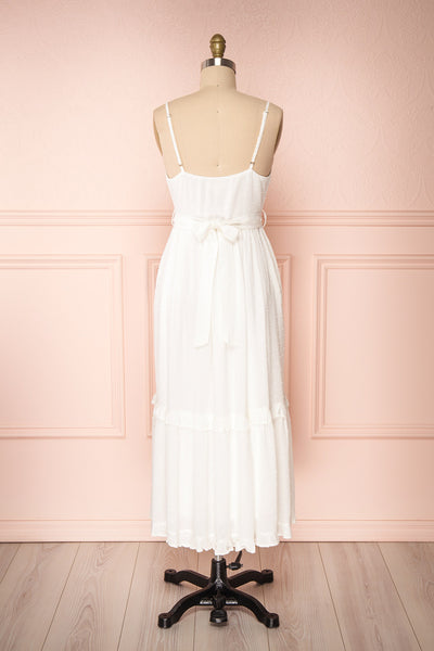 Rajani White Crepe Layered Midi Dress | Boutique 1861 back view