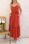 Rajani Rust Orange Crepe Layered Midi Dress | Boutique 1861 model look