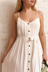 Rajani White Crepe Layered Midi Dress | Boutique 1861 model close up