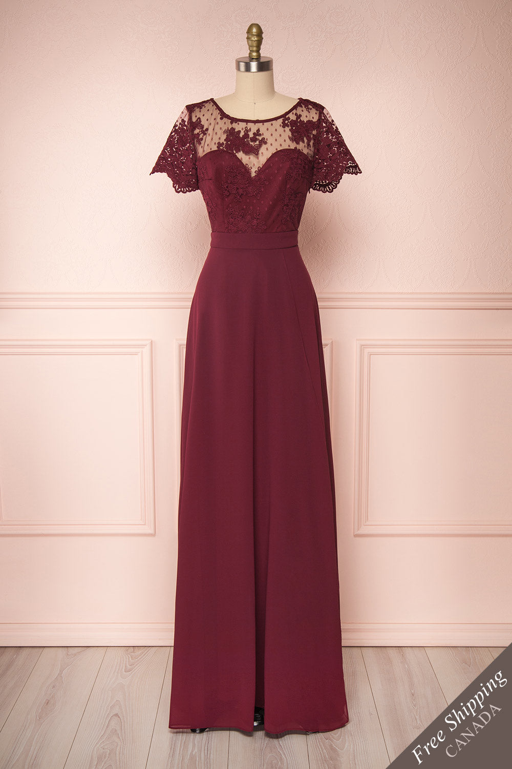 Rakel Burgundy Chiffon & Lace A-Line Gown | Boudoir 1861