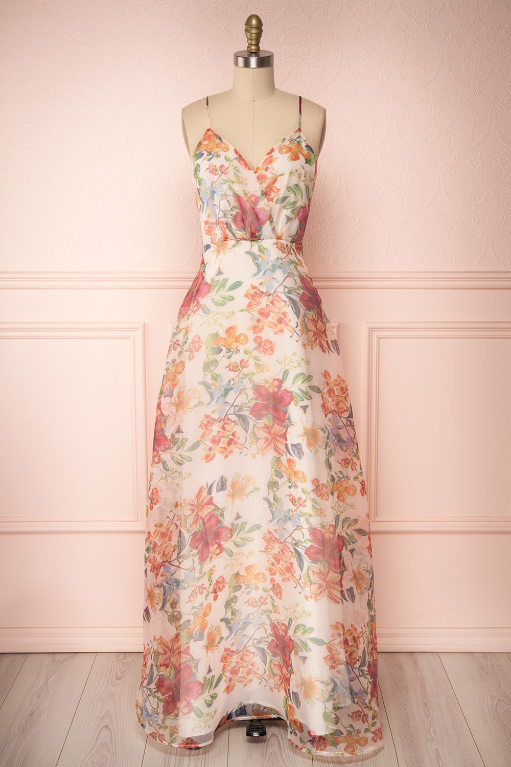 Raphyka Colourful Floral A-Line Maxi Party Dress front view | Boutique 1861