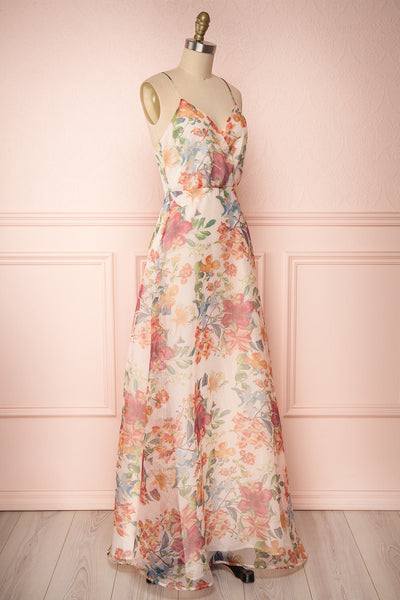 Raphyka Colourful Floral A-Line Maxi Party Dress side view | Boutique 1861